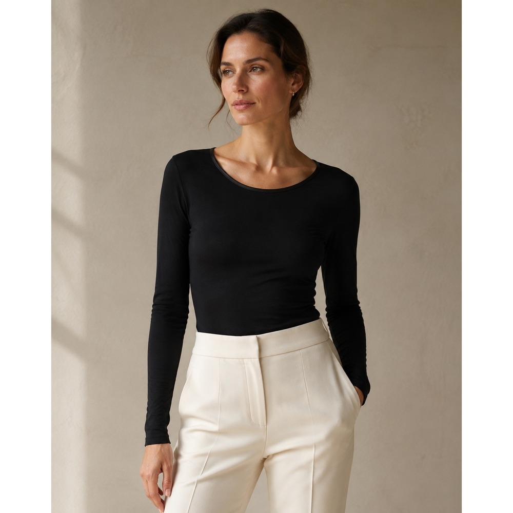 HANRO Cotton Seamless Black Long Sleeve Top L Quiet Luxury Layering